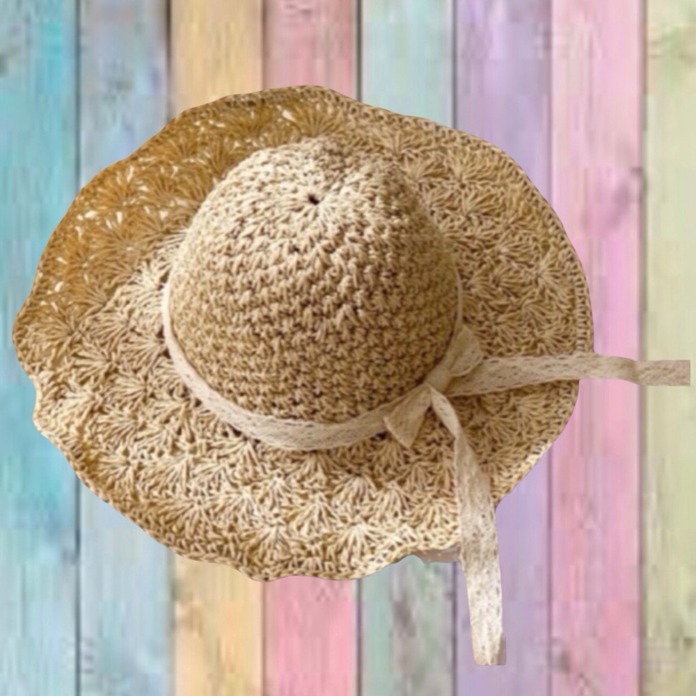 Beige Boho Wrap Around Ribbon Straw Hat